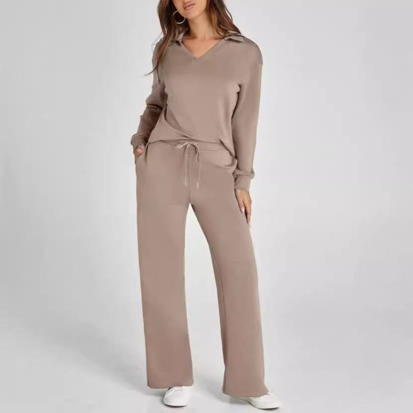 Megan – Lockeres V-Ausschnitt-Set mit Kordelzug und elastischer Taille