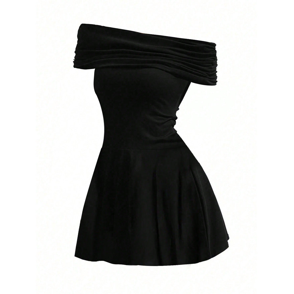 Grace – Elegantes schulterfreies Kleid mit hohem Bund