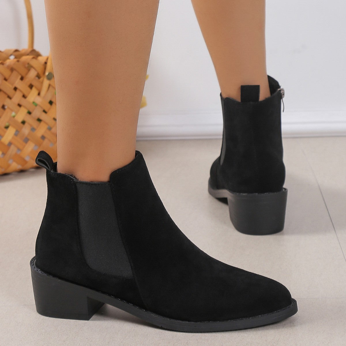 Caroline – Damenstiefeletten mit Seitlichem Reißverschluss und Blockabsatz