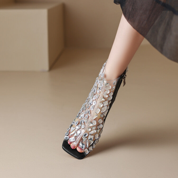 Charlotte – Große Sandalenstiefel mit Strass und hohem Absatz