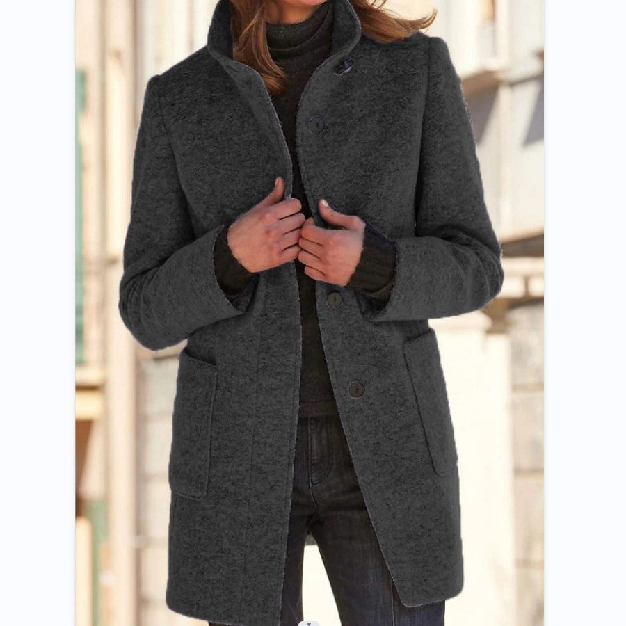 Nicola – Wollmantel mit Stehkragen und Taschen für Damen