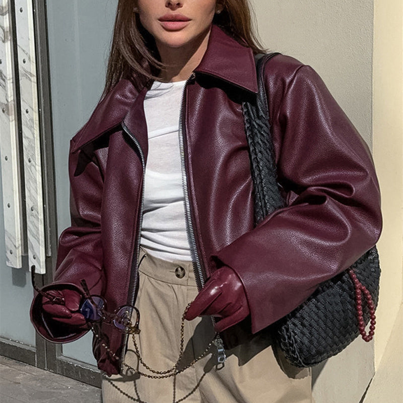 Sarah – Lederjacke mit Reißverschluss und Langarm