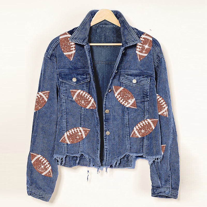 Sophia – Damen Cordjacke mit Rugby-Print