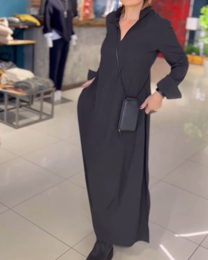 Damen Maxi Shiftkleid mit langen Ärmeln – Eleganter Alltagsstil für Frühling, Herbst und Winter