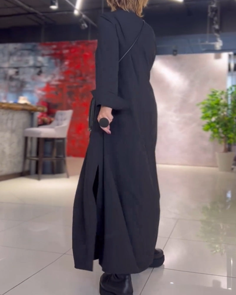 Damen Maxi Shiftkleid mit langen Ärmeln – Eleganter Alltagsstil für Frühling, Herbst und Winter
