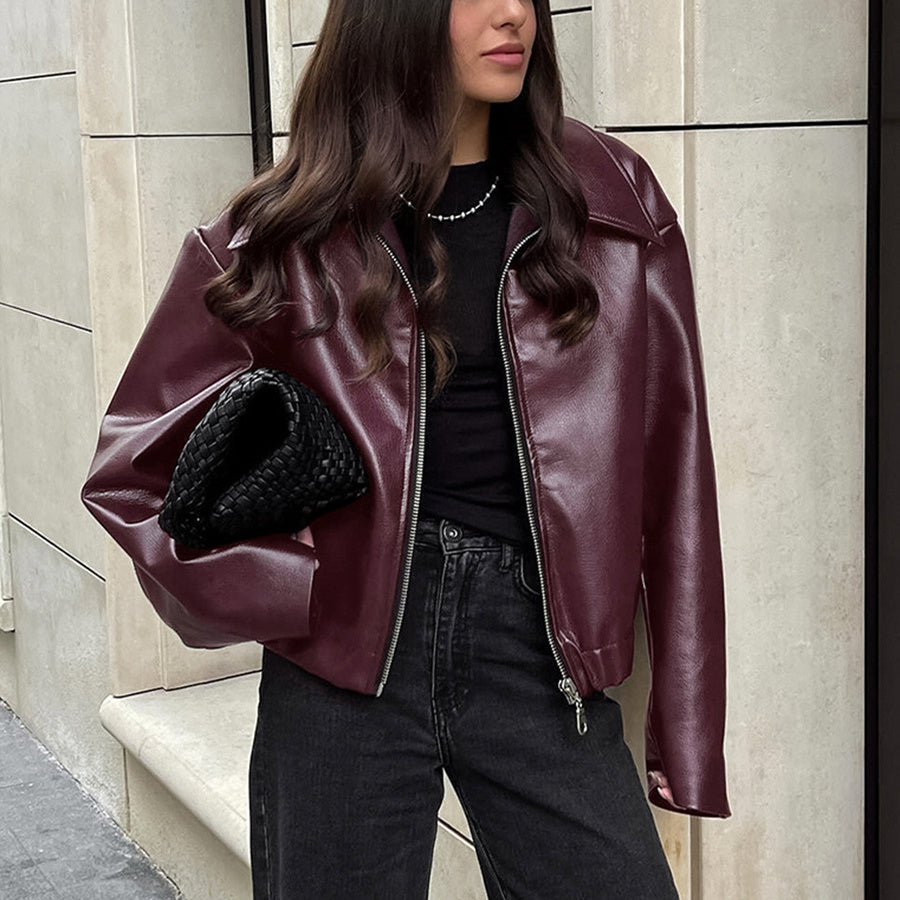 Sarah – Lederjacke mit Reißverschluss und Langarm