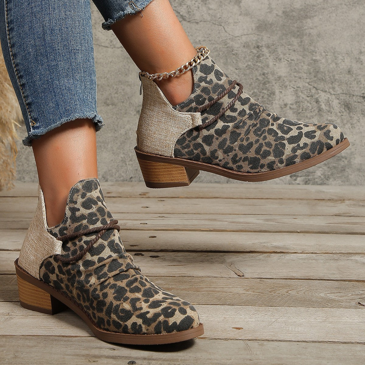 Susan – Retro Damenstiefeletten mit Leopardenmuster