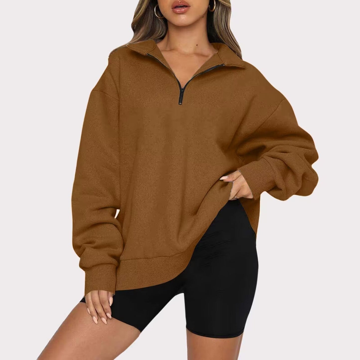 Margaret – Damen-Pullover mit Reißverschluss und Umschlagkragen