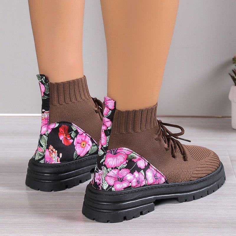 Tanya – Blumenmuster Stricksockenstiefel aus atmungsaktivem Mesh