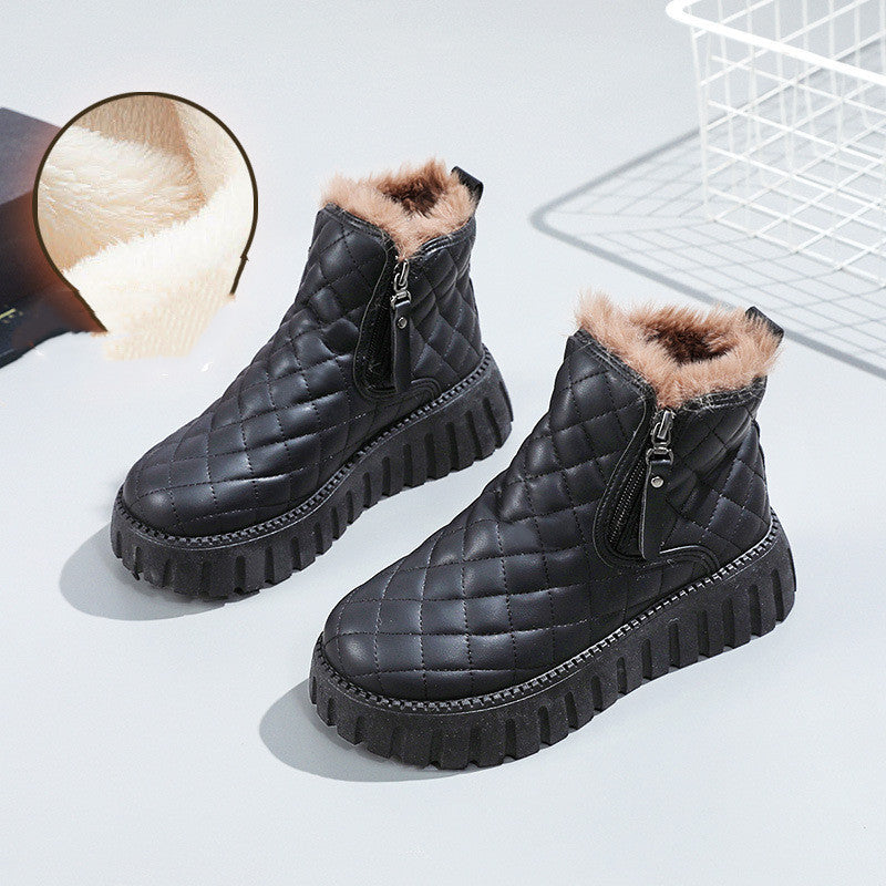 Holly – Damen Stiefeletten mit Karomuster und Plüschfutter