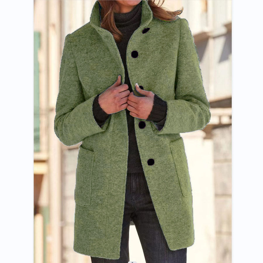 Nicola – Wollmantel mit Stehkragen und Taschen für Damen