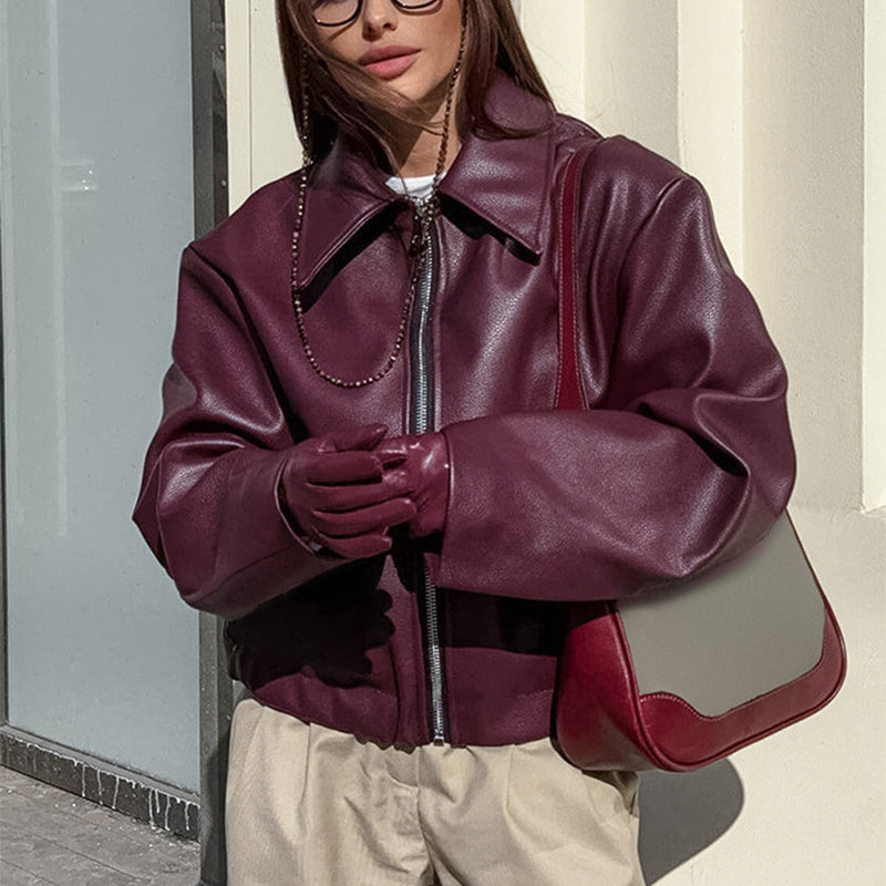 Sarah – Lederjacke mit Reißverschluss und Langarm