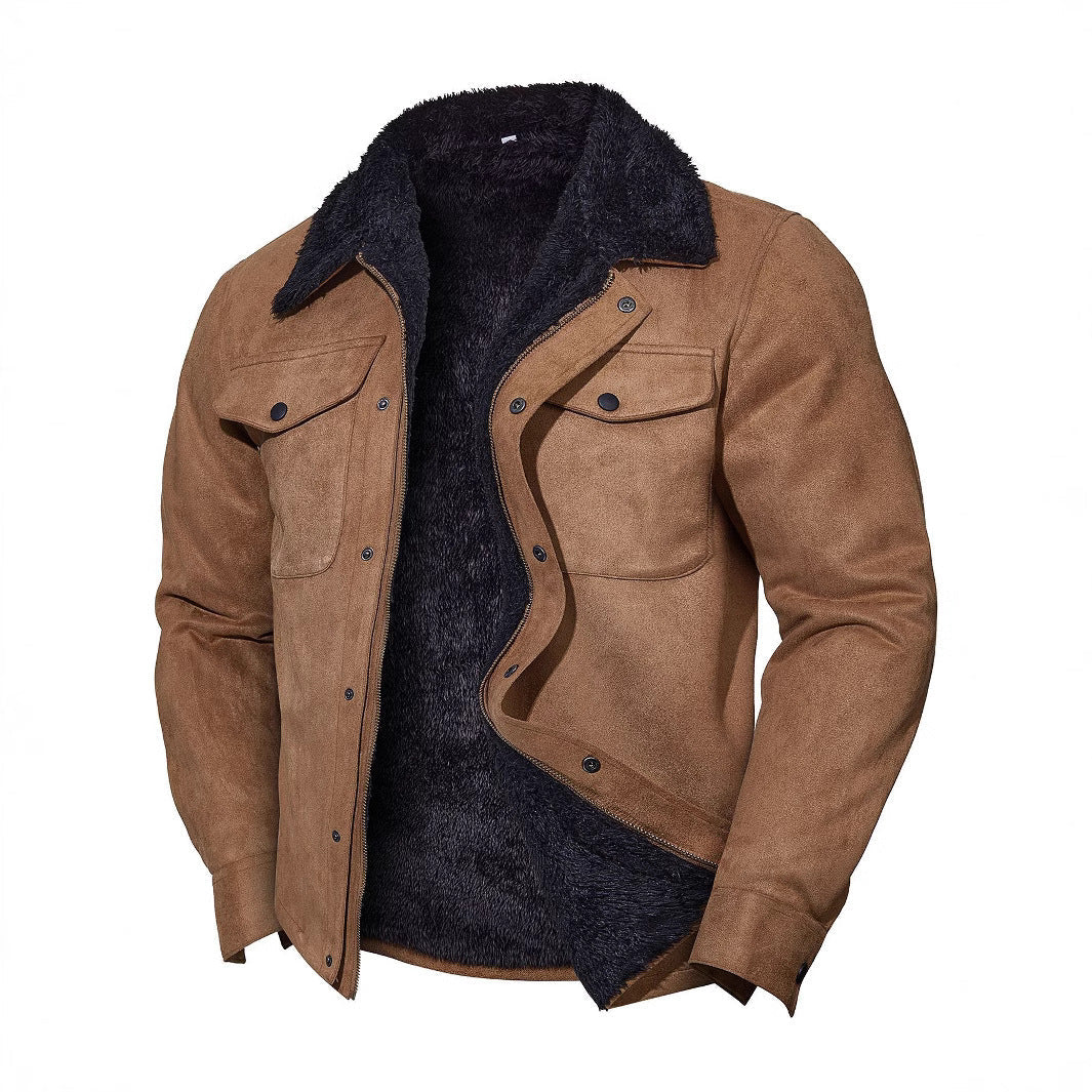 John – Lässiger Vintage-Herrenmantel aus Wildleder mit Revers