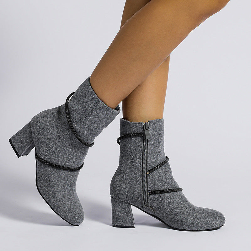 Leanne – Chunky Damenstiefel mit Strassketten-Design