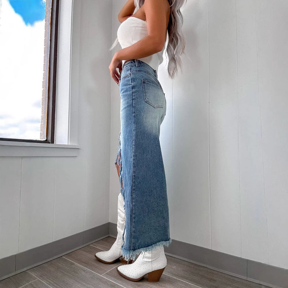 Megan – Asymmetrischer Damenrock mit ausgefranstem Saum