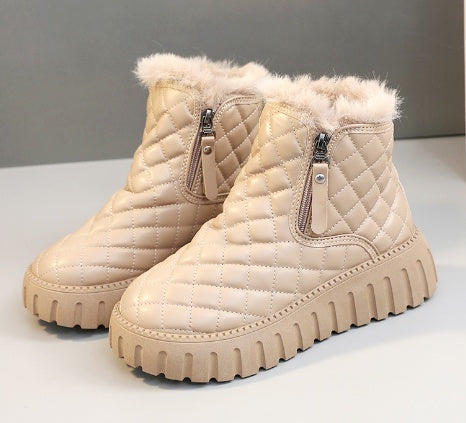 Holly – Damen Stiefeletten mit Karomuster und Plüschfutter
