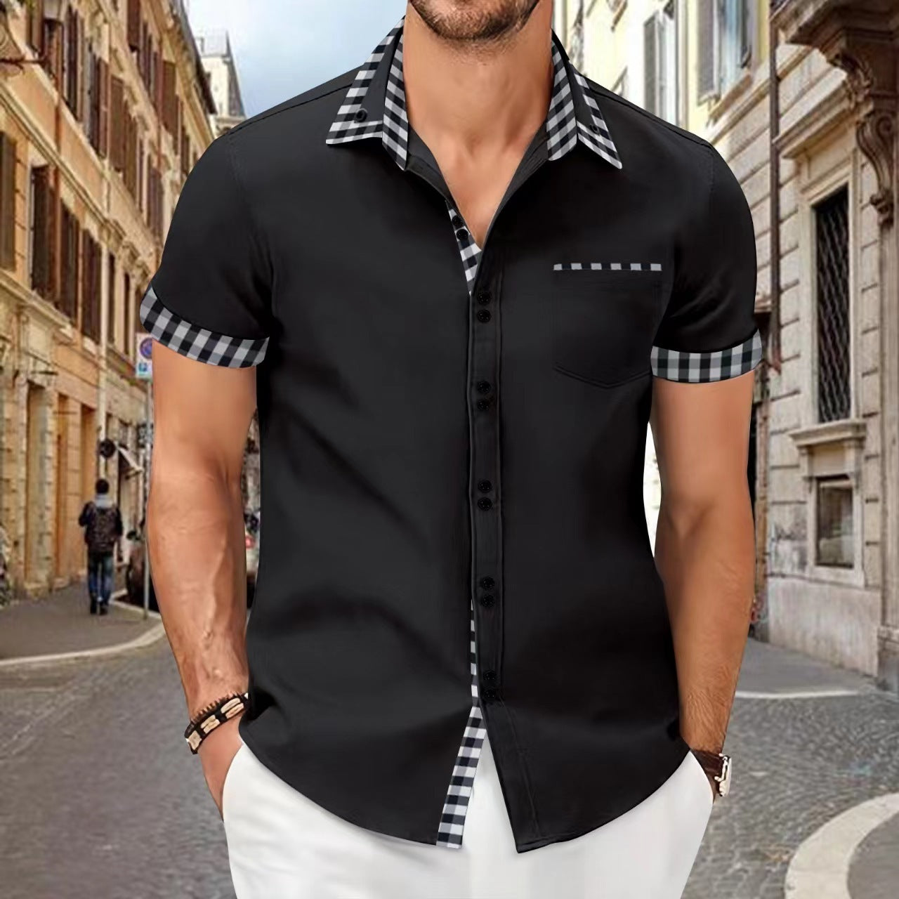 Aidan – Herrenhemd mit Kontrastfarben und Taschen