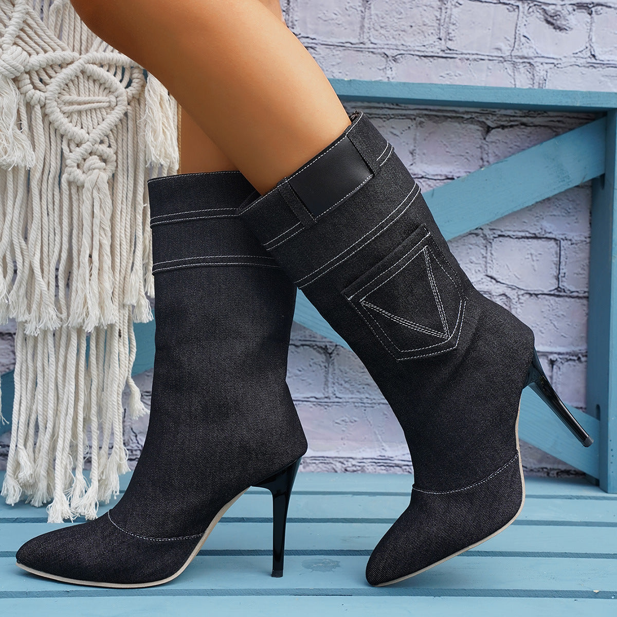 Caroline – Damen Stiletto Westernstiefel mit Taschen-Design