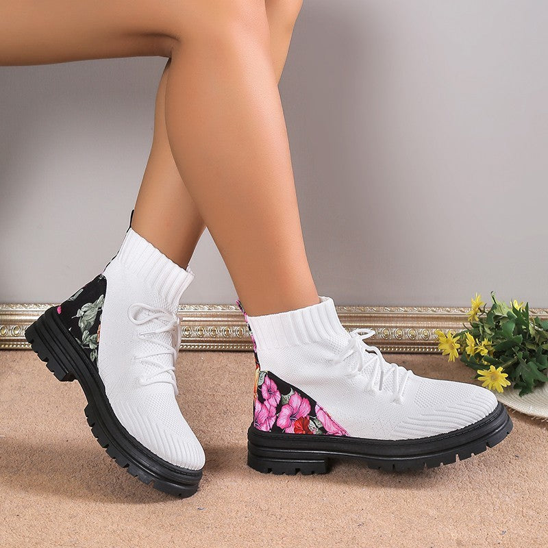 Tanya – Blumenmuster Stricksockenstiefel aus atmungsaktivem Mesh