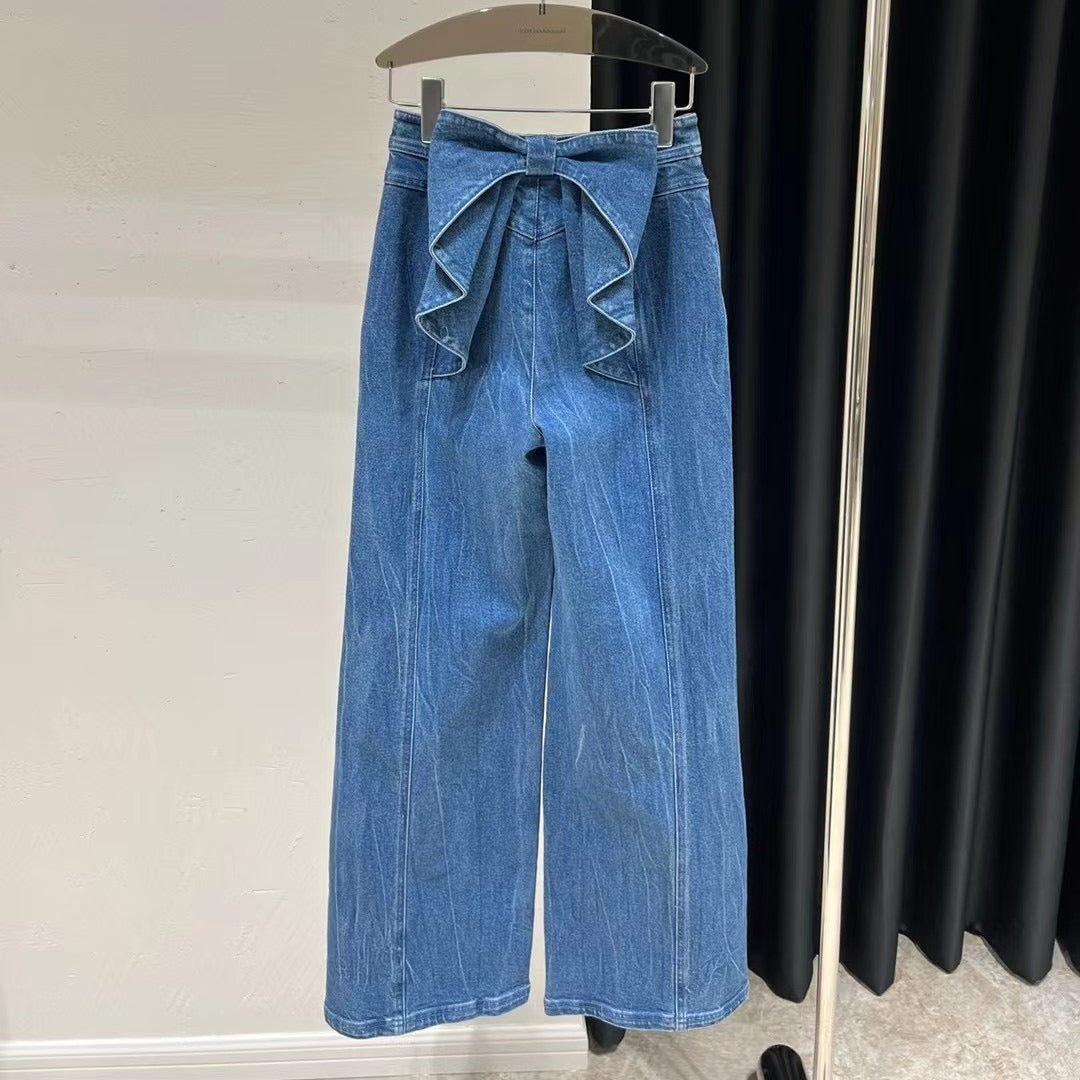 Melissa – Hohe Taille Jeans mit Schleife und Weitem Bein