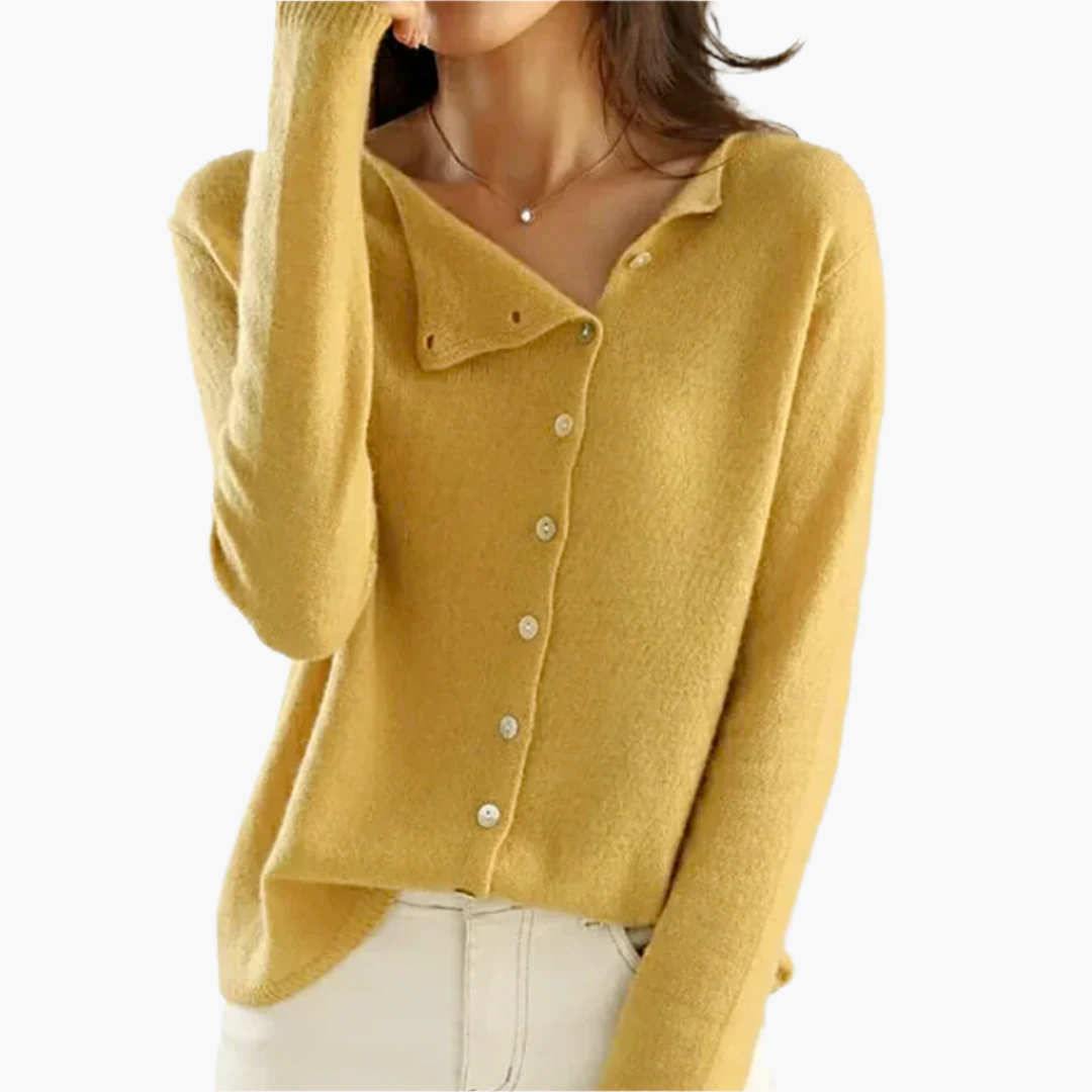 Damen Strick-Cardigan mit asymmetrischer Knopfleiste – Eleganter Freizeit- und Business-Look