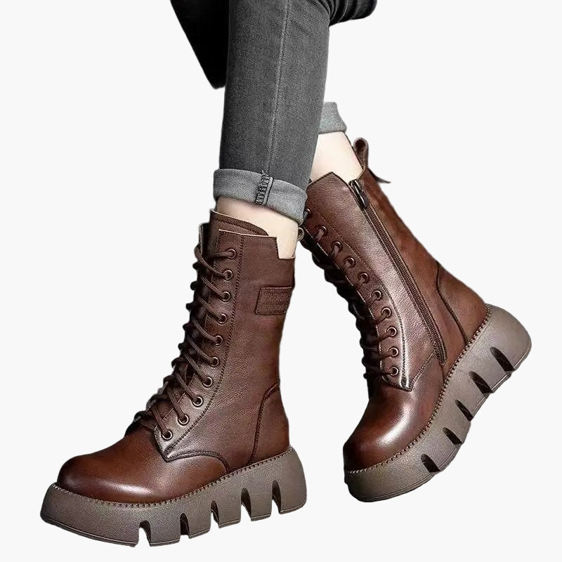 Damen Plateaustiefel mit Schnürung und Orthopädischem Komfort – Modischer Alltag & Freizeit