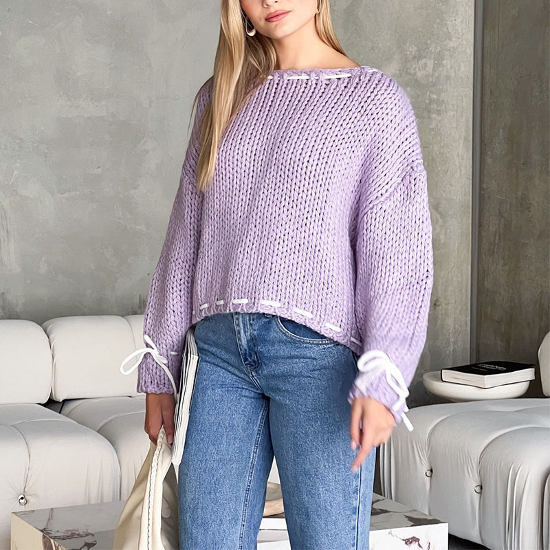Katy – Y2K Pullover mit Schleife und langen Ärmeln