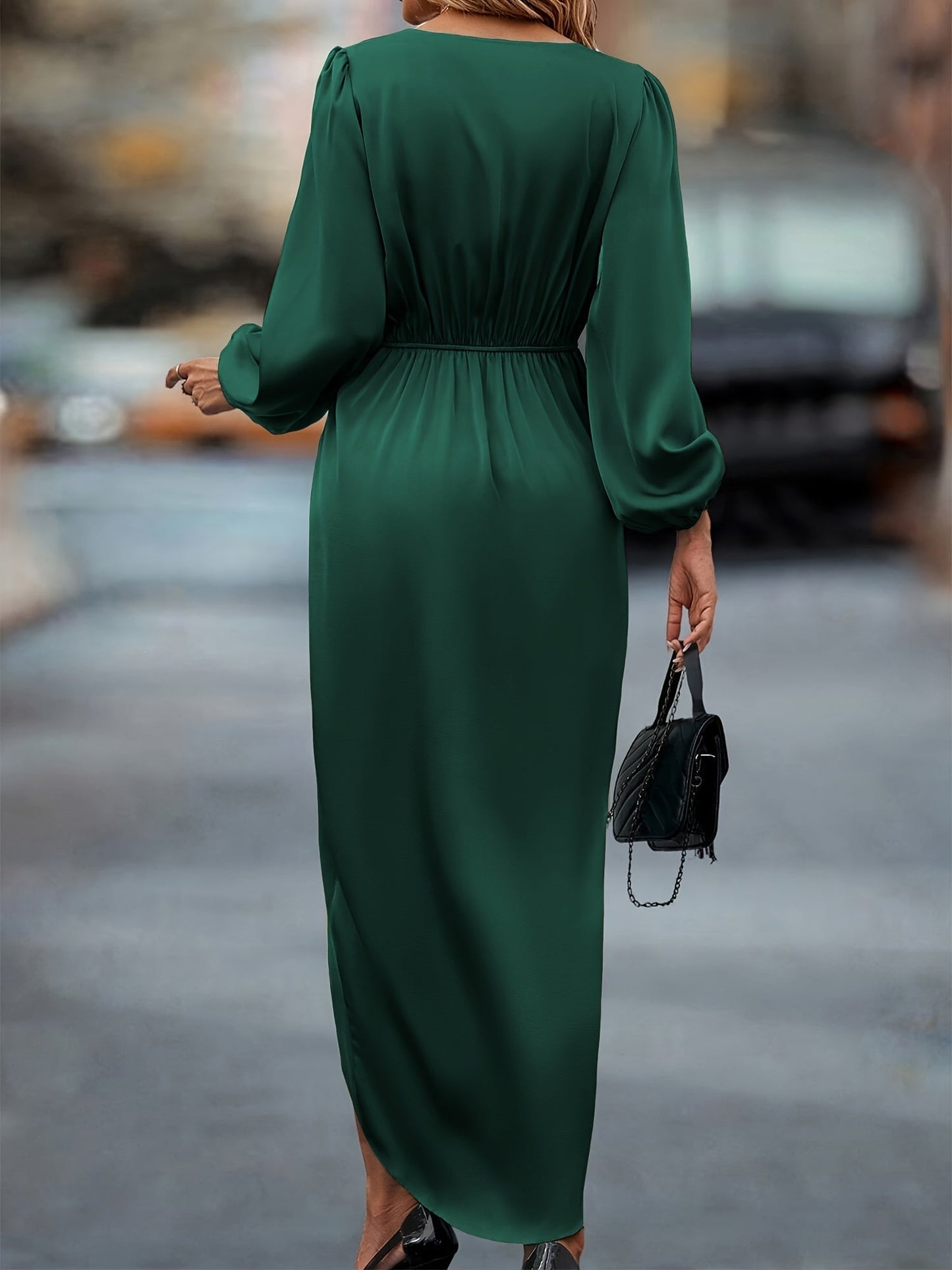 Damen Elegantes Wickelkleid mit Falten, Formell, Festlich, Abendmode