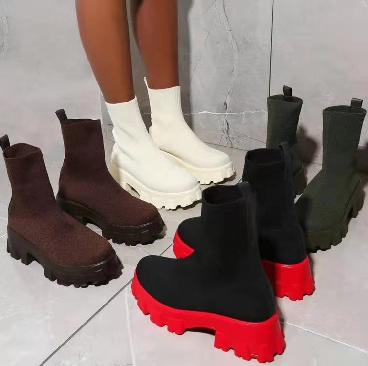 Dawn – Damen Sockenstiefel mit Plateau und klobigen Absätzen