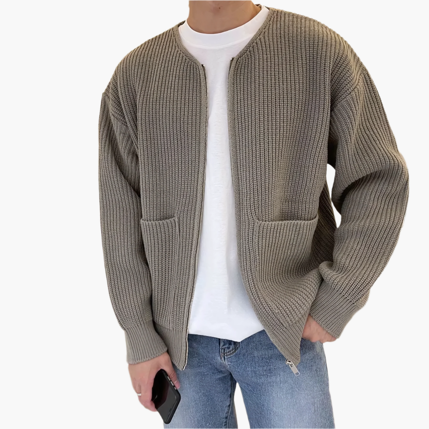 Herren Strickjacke Cardigan mit Reißverschluss – Moderner Freizeitstil für Alltag & Büro