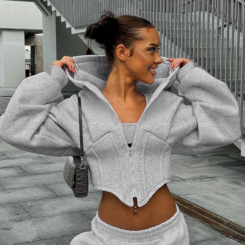 Miranda – Lange Kapuzenjacke mit Korsettstil