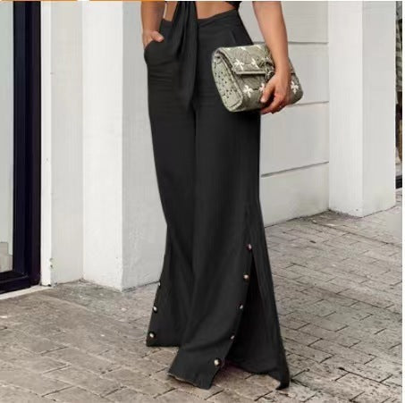 Rose – Weite Damenhose aus Baumwolle und Leinen