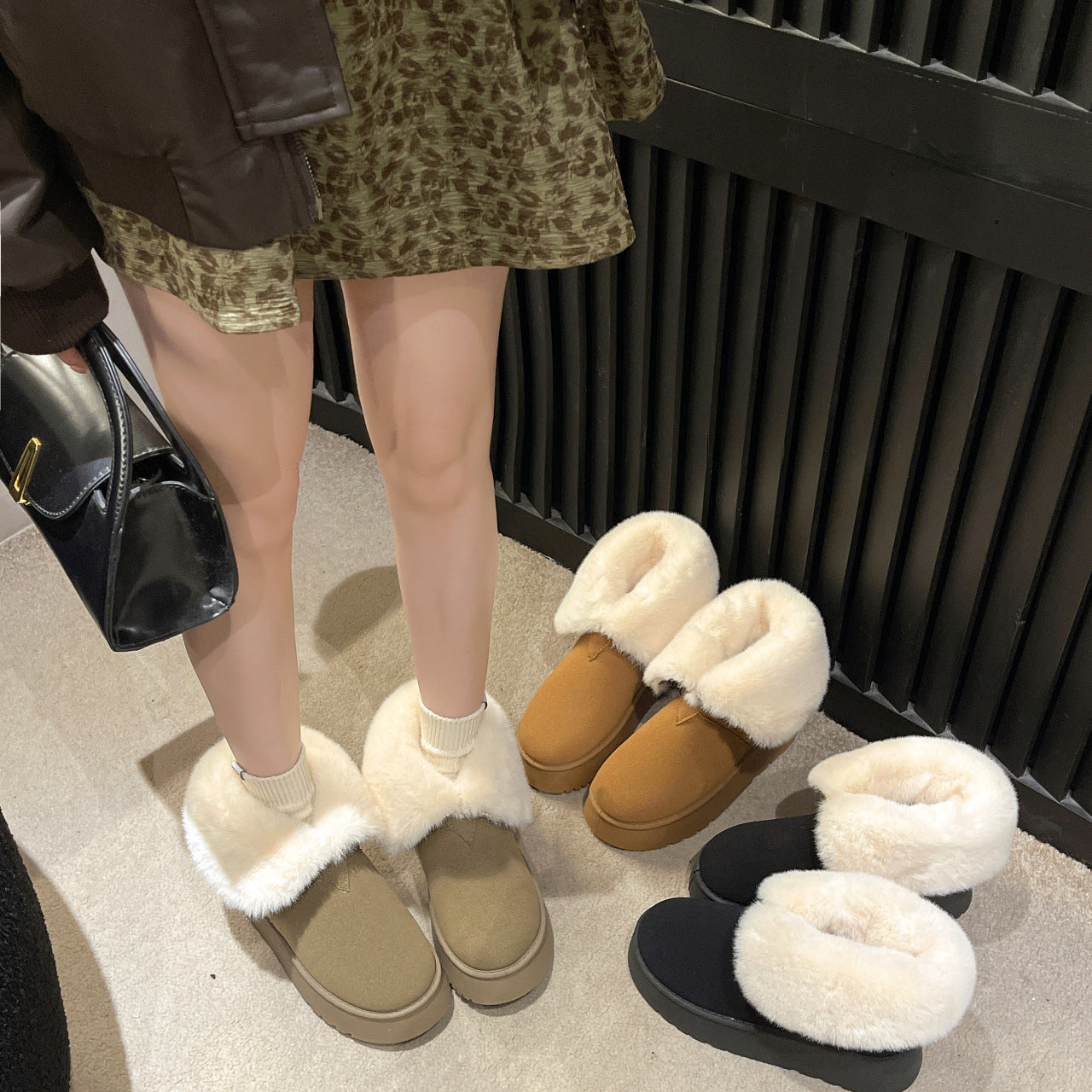 Janet – Faltbare Damenstiefel mit Fleece und Plüschfutter