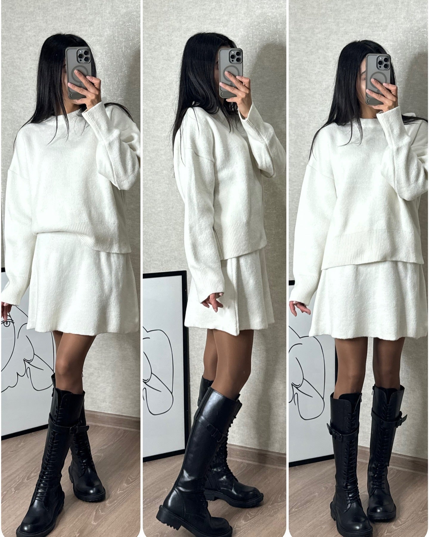Joy – Elegantes Damenpullover-Set aus Strick mit Minirock