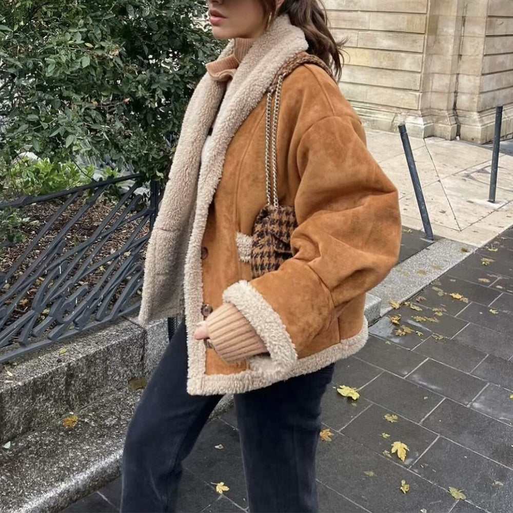 Natalie – Wollmantel mit Taschen, Wintermode aus Wildleder für Damen