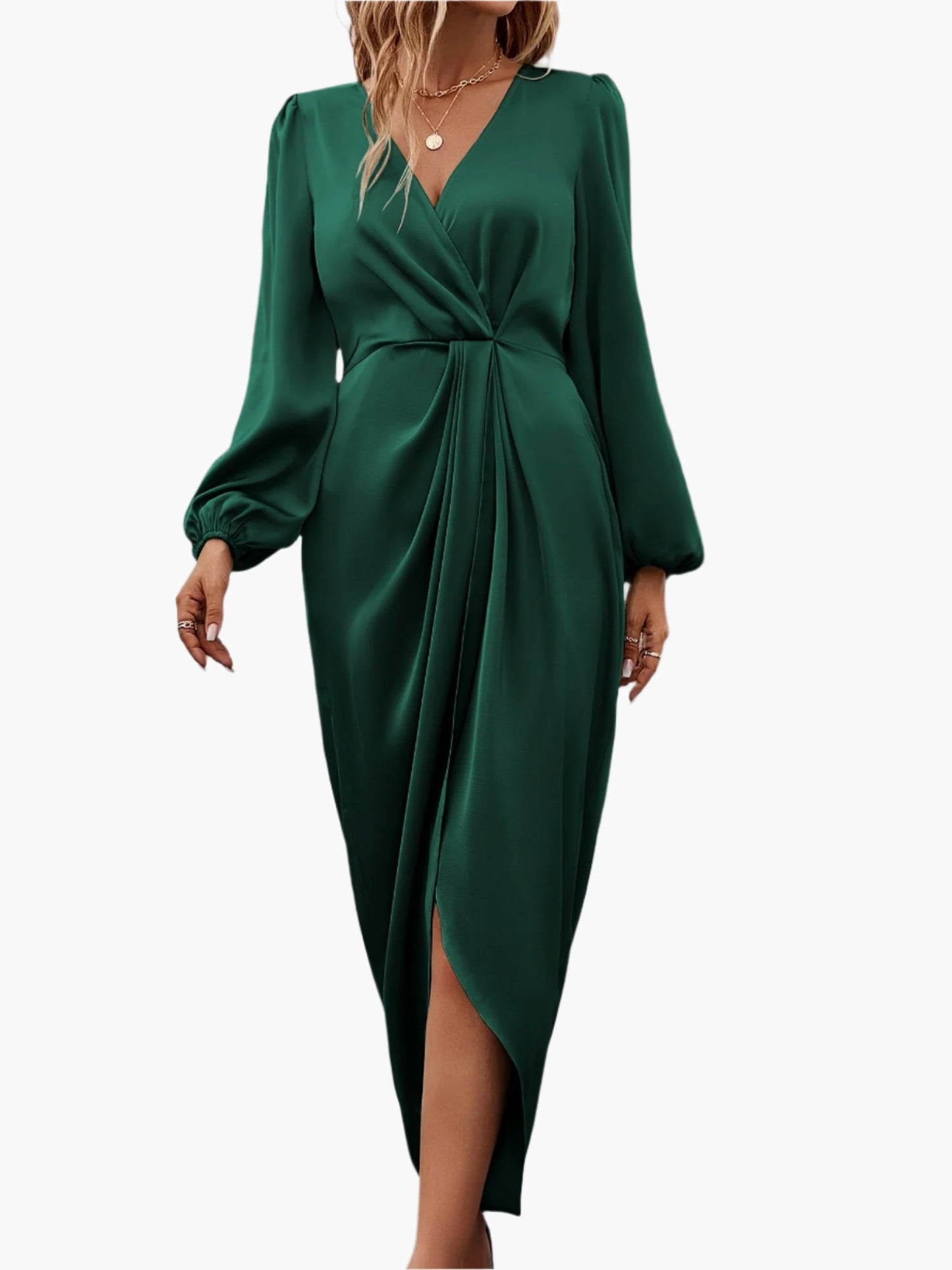 Damen Elegantes Wickelkleid mit Falten, Formell, Festlich, Abendmode