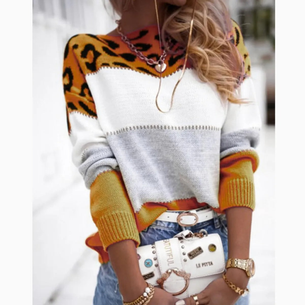 Damen Pullover mit Animal Print – Modischer Strickpullover für Alltag & Freizeit