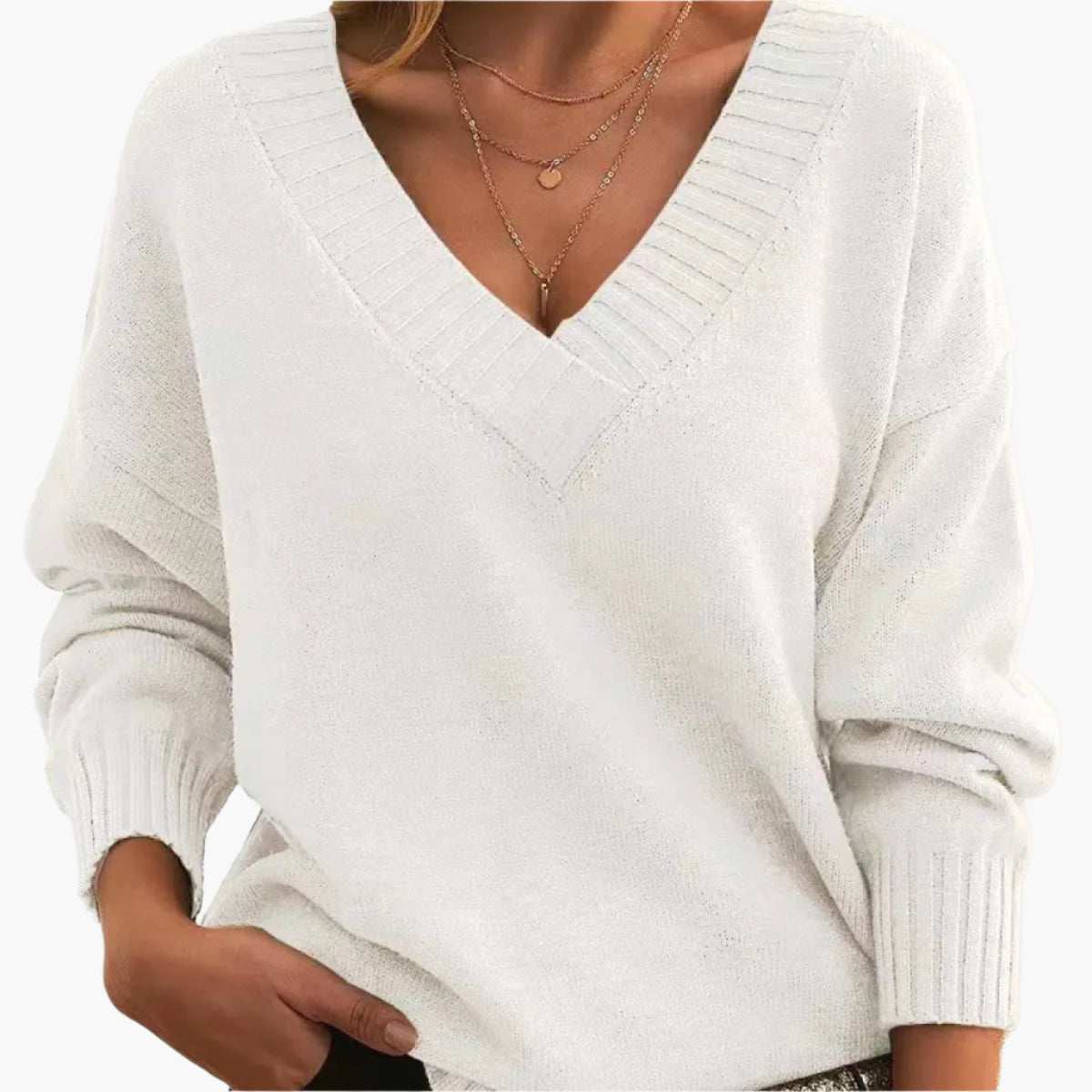 Damen Pullover V-Ausschnitt Strickpullover Elegant Freizeitmode für Winter