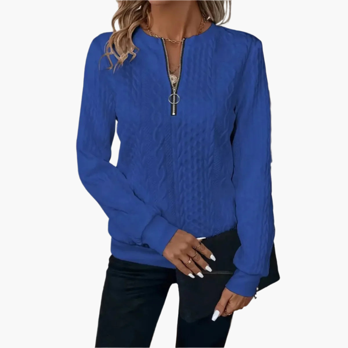 Damen Strickpullover mit Reißverschluss – Modischer Casual Look für Herbst und Winter