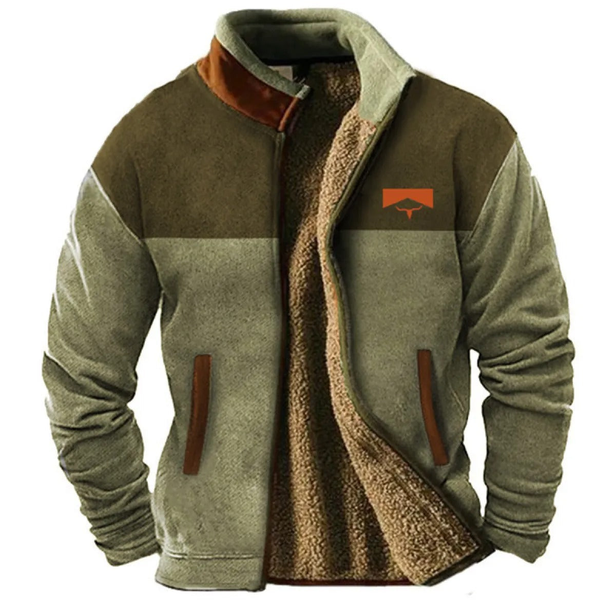 Herren Fleecejacke im Ethno-Stil – Warme Outdoor Freizeitjacke mit Muster