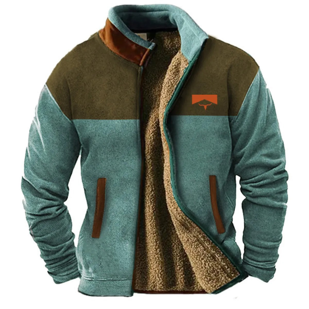 Herren Fleecejacke im Ethno-Stil – Warme Outdoor Freizeitjacke mit Muster