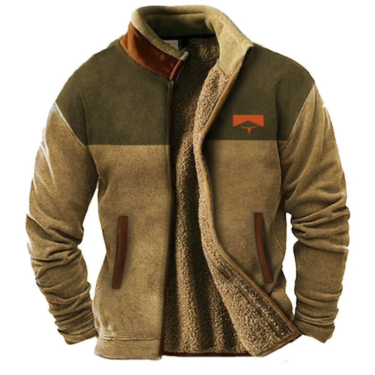 Herren Fleecejacke im Ethno-Stil – Warme Outdoor Freizeitjacke mit Muster