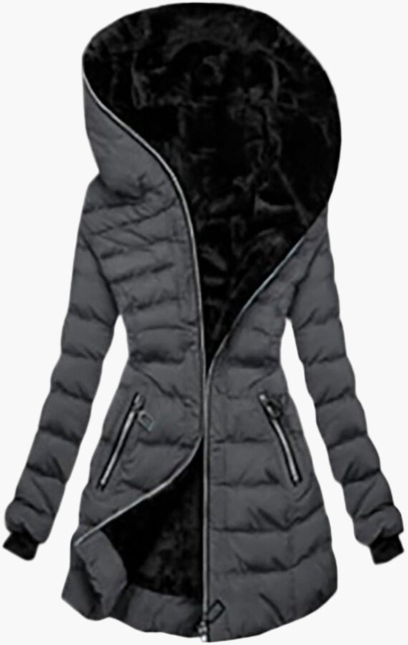 Damen Winterjacke mit Kapuze – Modische Steppjacke mit Fleecefutter und Reißverschluss, ideal für Outdoor und Alltag