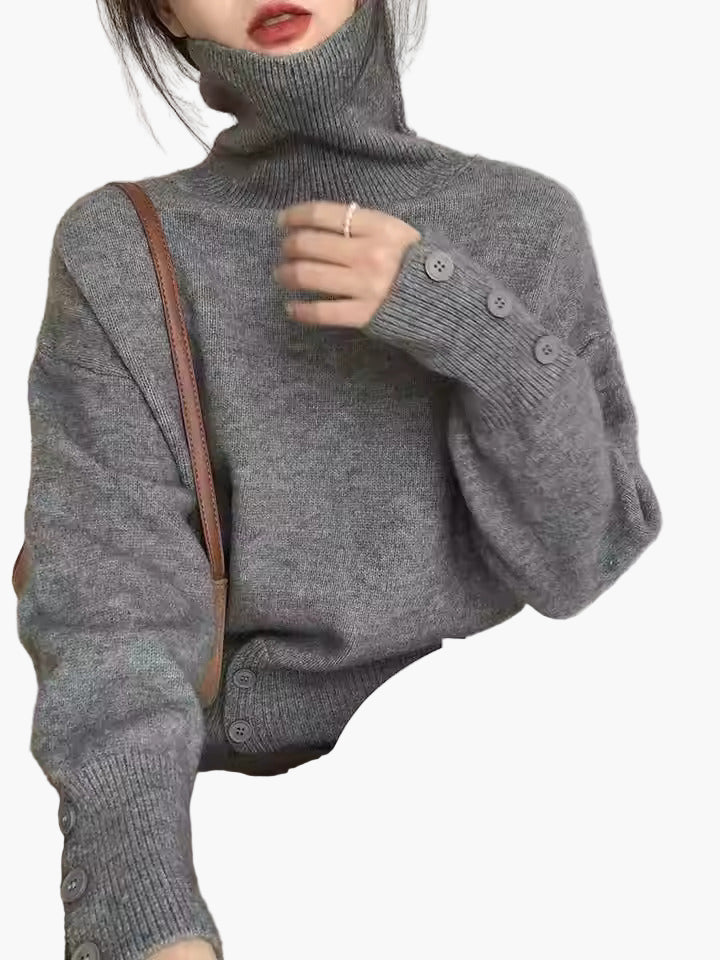 Damen Strickpullover mit hohem Kragen, modischer Cardigan-Stil, lässig und elegant