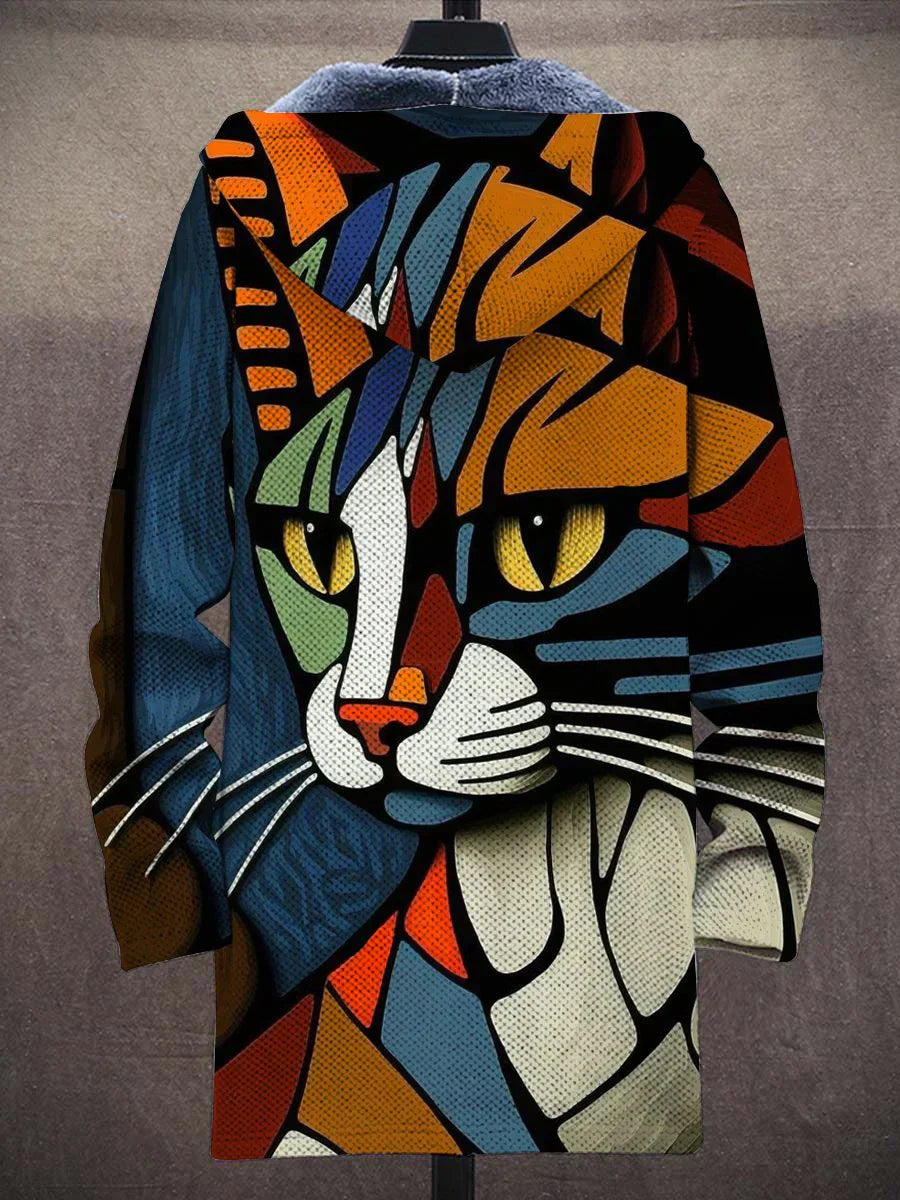 Damen Kapuzenjacke mit Künstlerischem Katzen-Print, Modisch & Bequem – Ideal für Alltag und Freizeit