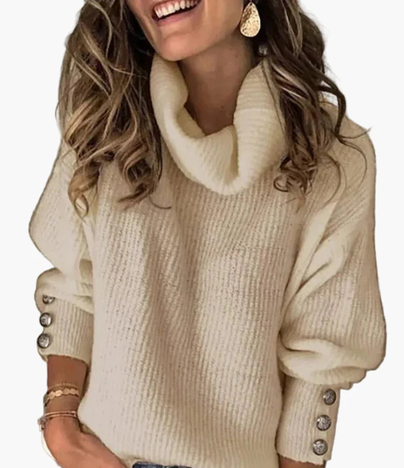 Damen Pullover mit Rollkragen und Knopfdetails – Bequemer Strick für Alltag und Freizeit