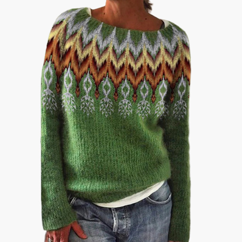 Damen Vintage Strickpullover im Ethno-Stil – Bequemer und Stilvoller Freizeitpullover