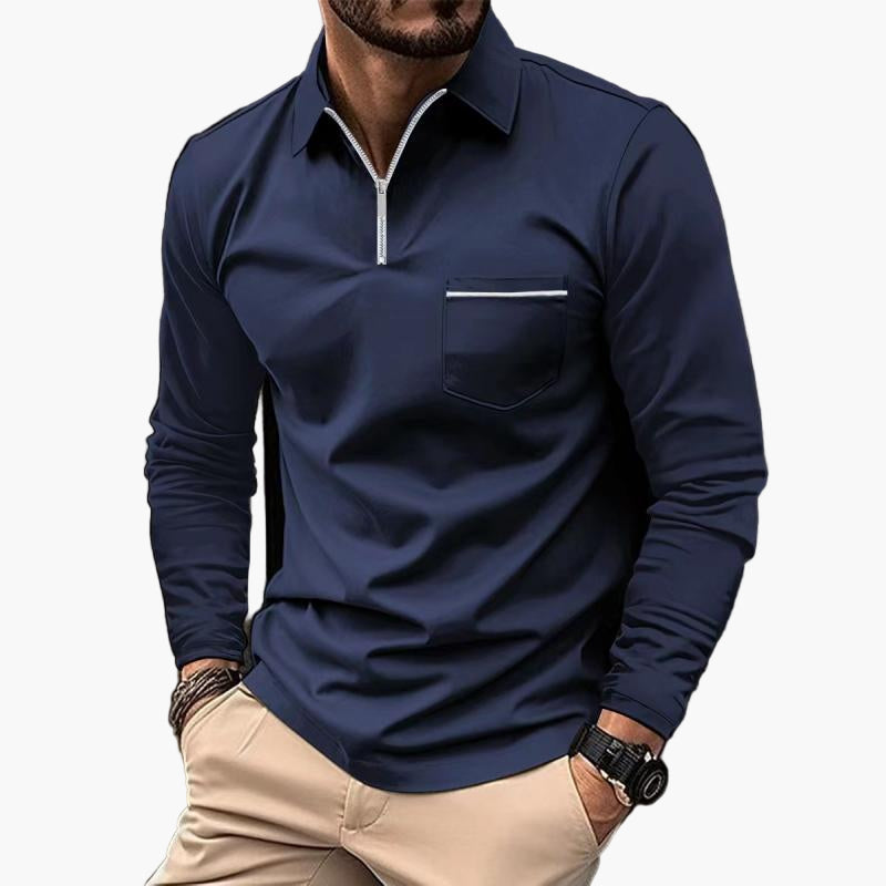Herren Langarm-Poloshirt mit Brusttasche – Klassischer Stil für Freizeit und Büro
