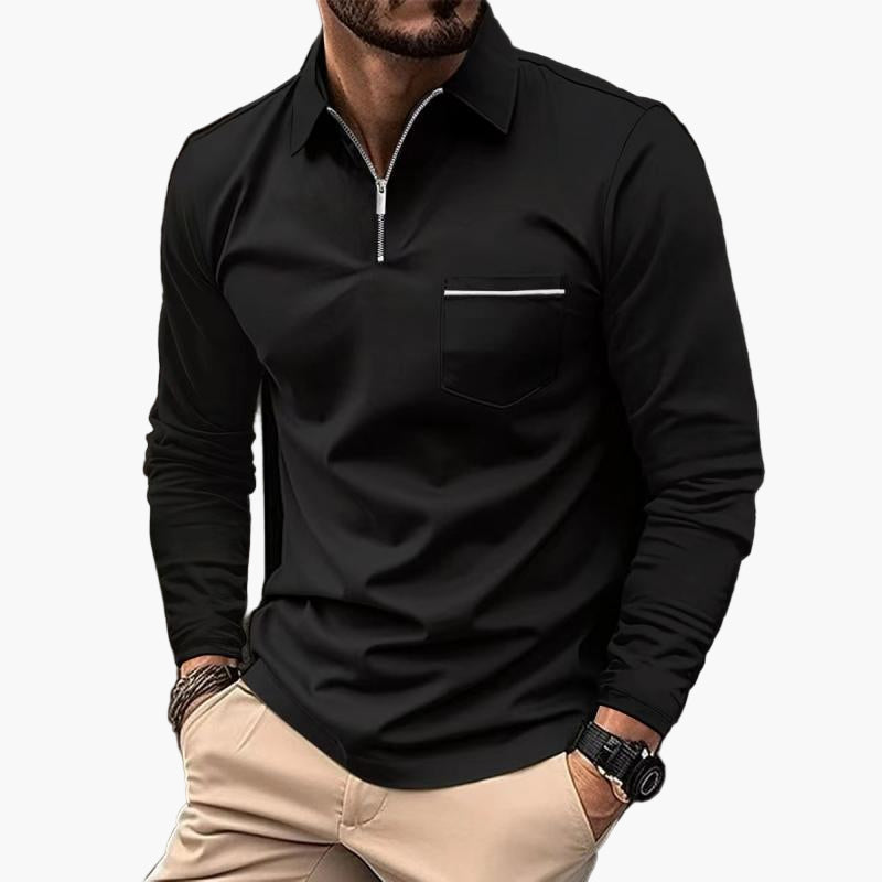 Herren Langarm-Poloshirt mit Brusttasche – Klassischer Stil für Freizeit und Büro
