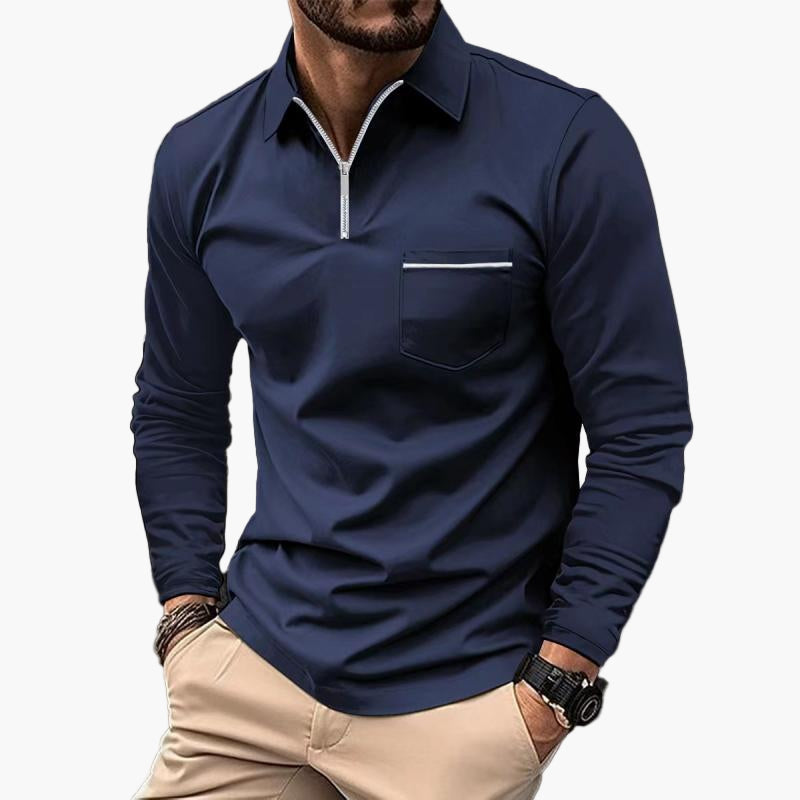 Herren Langarm-Poloshirt mit Brusttasche – Klassischer Stil für Freizeit und Büro